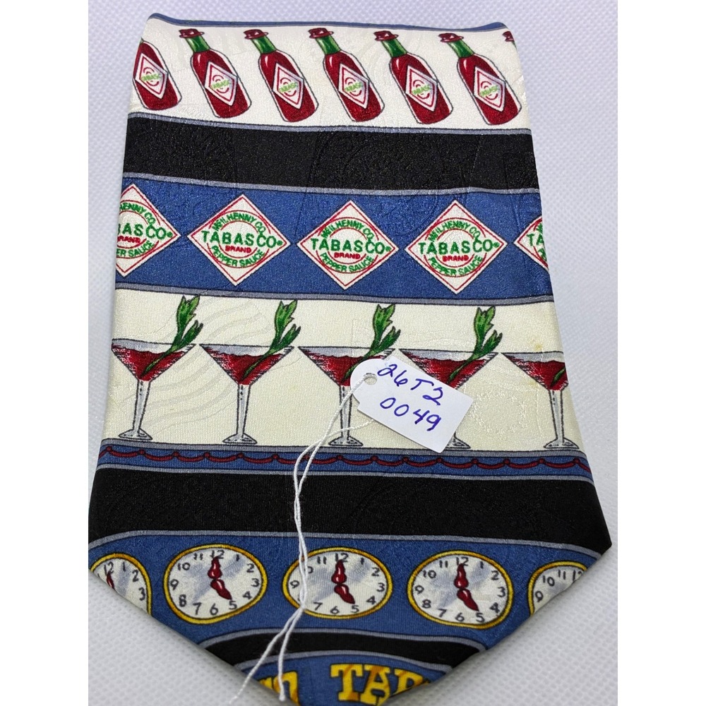 Tabasco Mens Silk Novelty Tie Chili Pepper Sauce Bottle Bloody Mary Cocktail - Picture 6 of 7